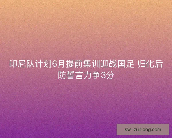 印尼队计划6月提前集训迎战国足 归化后防誓言力争3分